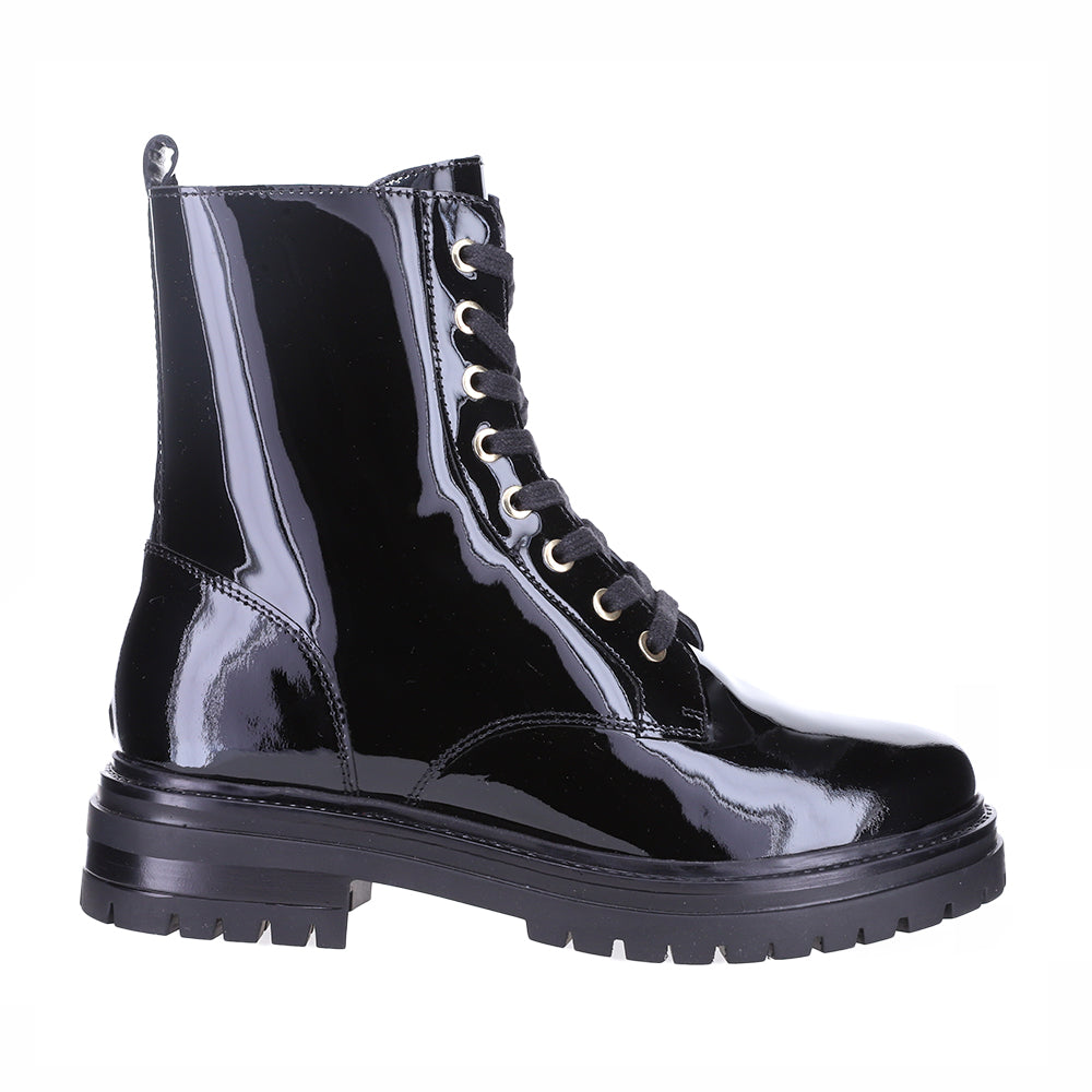 Womens black patent combat sales boots